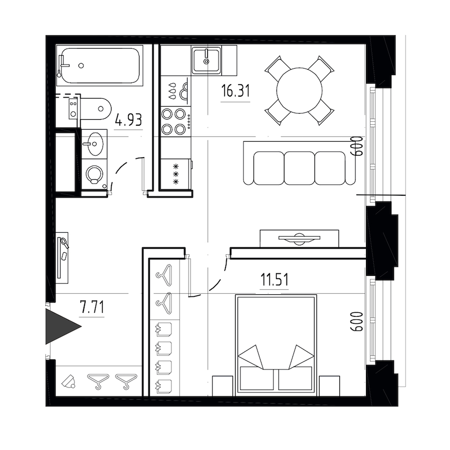 1-комнатная квартира 40.46 м², 7/9 эт., ЖК «LEGENDA Малоохтинский 68»